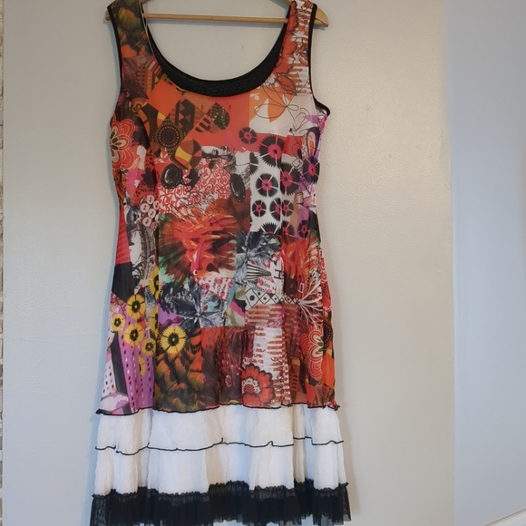 Whimsigoth Dress Women's Size 12 VTG Simon Chang Floral Lined Midi Art Deco - Picture 2 of 6